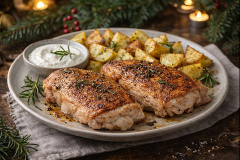 Bauckhof-Hähnchenkeulensteaks mit Rosmarinkartoffeln